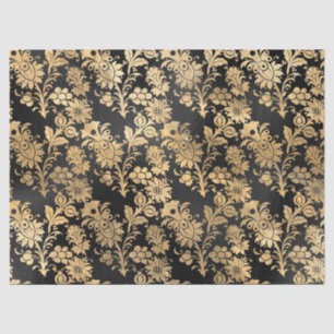 Gold Stencil Flowers on Black Decoupage Tissue Paper