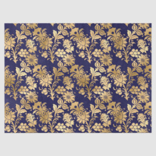 Gold Stencil Flowers on Purple Decoupage Tissue Paper