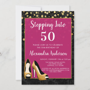 Gold Stepping into 50 Birthday Party Invitation