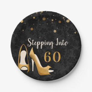 Gold Stepping into 60 Woman's Birthday Party Paper Plate