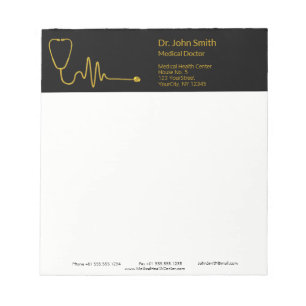 Gold Stethoscope ECG Wave Luxury EKG Line Medical Notepad