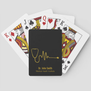 Gold Stethoscope Luxury ECG Wave EKG Line Medical Playing Cards