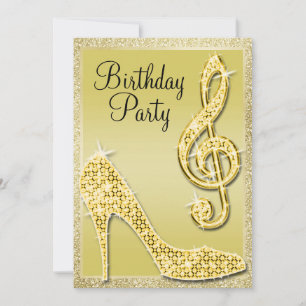 Gold Stiletto & Treble Clef Birthday Invitation