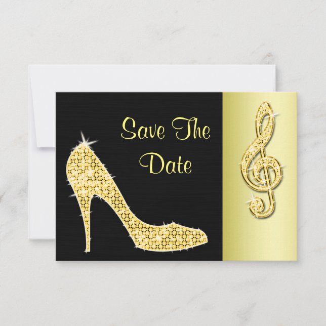 Gold Stiletto & Treble Cleft 40th Save The Date (Front)