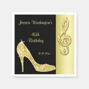 Gold Stiletto & Treble Cleft 45th Birthday Napkin