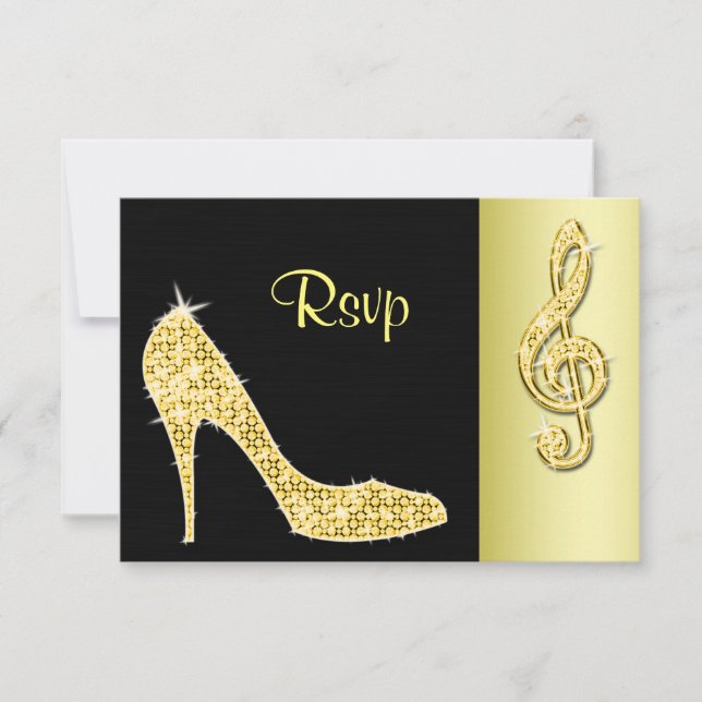 Gold Stiletto & Treble Cleft RSVP Card (Front)
