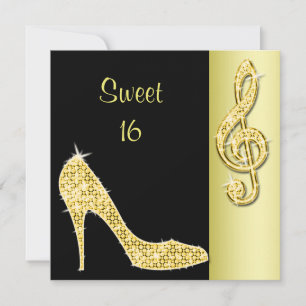 Gold Stiletto & Treble Cleft Sweet 16 Birthday Invitation