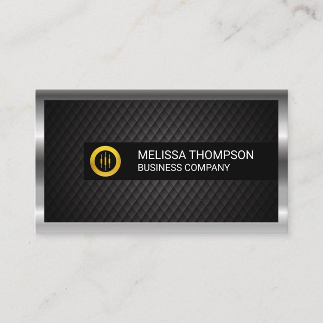 Gold Stock Logo | Black Tiling | Silver Metallic Business Card (Front)