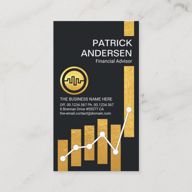 Gold Stock Share Bar Graph Business Card (Front)