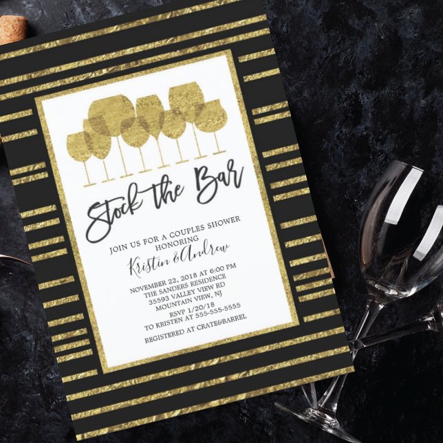 Gold Stock the bar Couples Shower Invitation (Creator Uploaded)