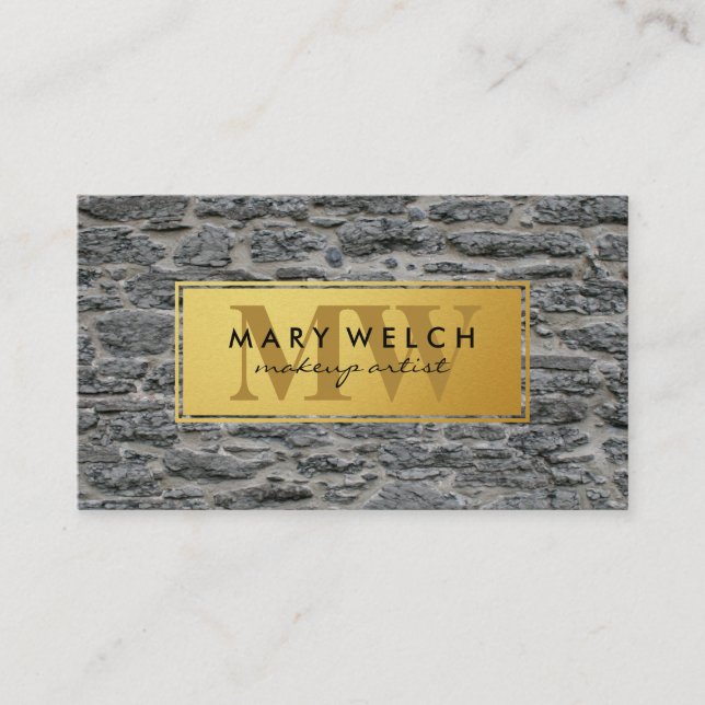 Gold | Stone Rock Wall | Classic Monogram Appointment Card (Front)
