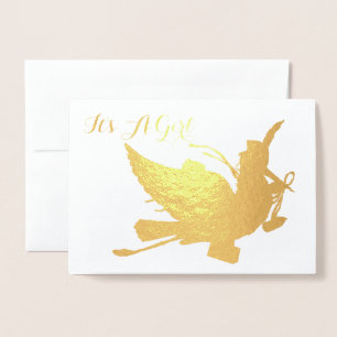 GOLD STORK GIRL BABY SHOWER FOIL CARD