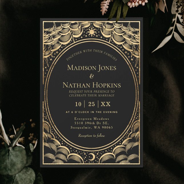 Gold Stormy Tarot Card  Vintage Wedding Invitation (Creator Uploaded)