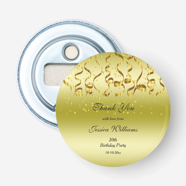 Gold Streamers & Confetti Birthday Party  Bottle Opener (Front)