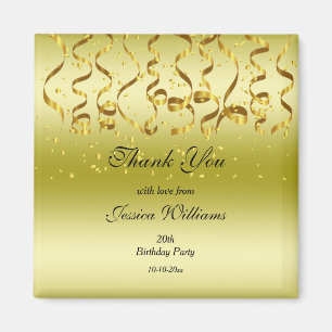 Gold Streamers & Confetti Birthday Party Magnet