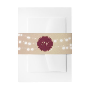 Gold String Lights Burgundy Wedding Belly Band Invitation Belly Band