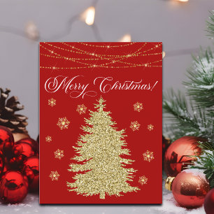 Gold String Lights Christmas Tree Merry Christmas Holiday Postcard