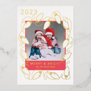Gold String Lights Merry Christmas Photo Card