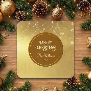 Gold Strings Snowflakes Gold Metallic   Coaster