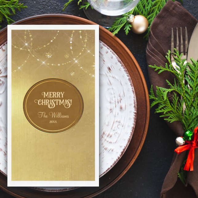 Gold Strings Snowflakes Gold Metallic Napkin (Creator Uploaded)