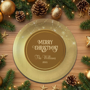 Gold Strings Snowflakes Gold Metallic Paper Plate