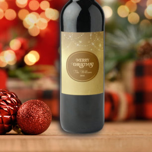 Gold Strings Snowflakes Gold Metallic Wine Label