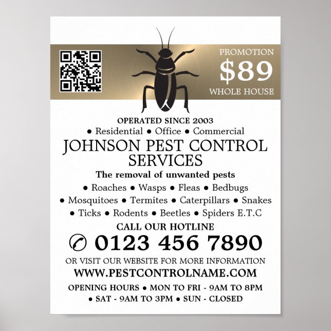 Gold Strip - Black Cockroach - Pest Control Poster (Front)