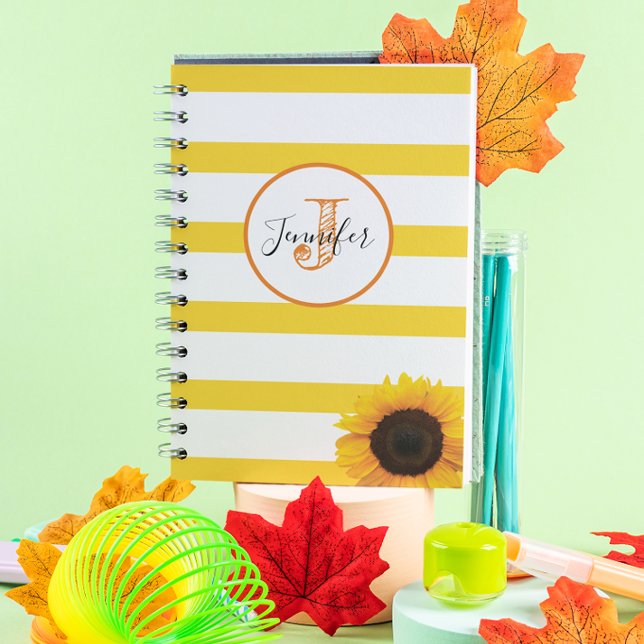 Gold Stripe and Sunflower Monogrammed Personalised Planner (Creator Uploaded)