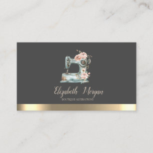 Gold Stripe Blue Vintage Floral Sewing Machine Business Card