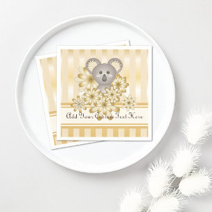 Gold Stripe Cute Koala Baby Shower / Kids Birthday Napkin