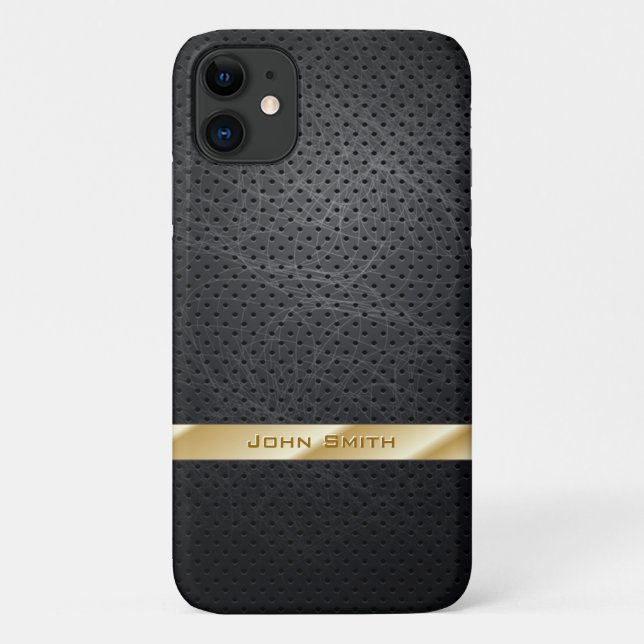 Gold Stripe Faux Dark Grunge Metal with Name Case-Mate iPhone Case (Back)