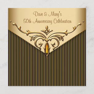 Gold Stripe Gold 50th Anniversary Party Invitation