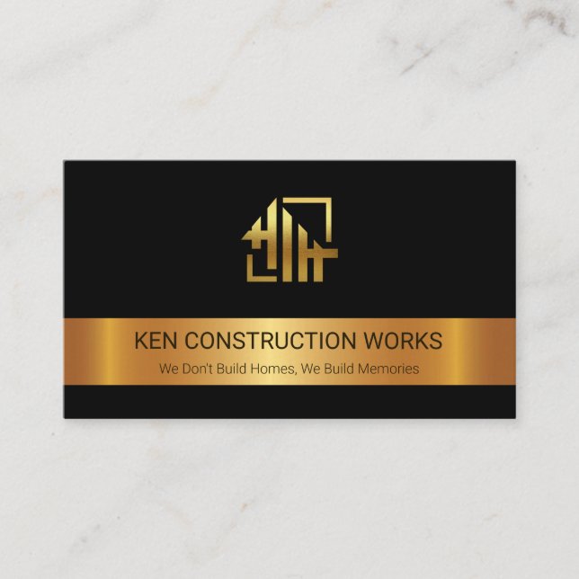 Gold Stripe Gold Home Motif Construction Builder Business Card (Front)