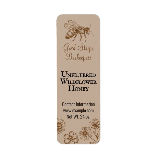 Gold Stripe Honeybee Floral Small Honey Jar (Front)