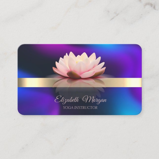  Gold Stripe Lotus Flower Holographic Business Card (Front)