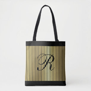 Gold Stripe over Any Colour with Monogram Tote Bag
