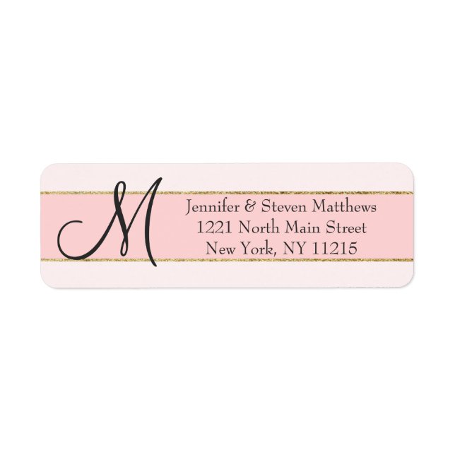 Gold Stripe Pink Monogram Initials and Name Labels (Front)