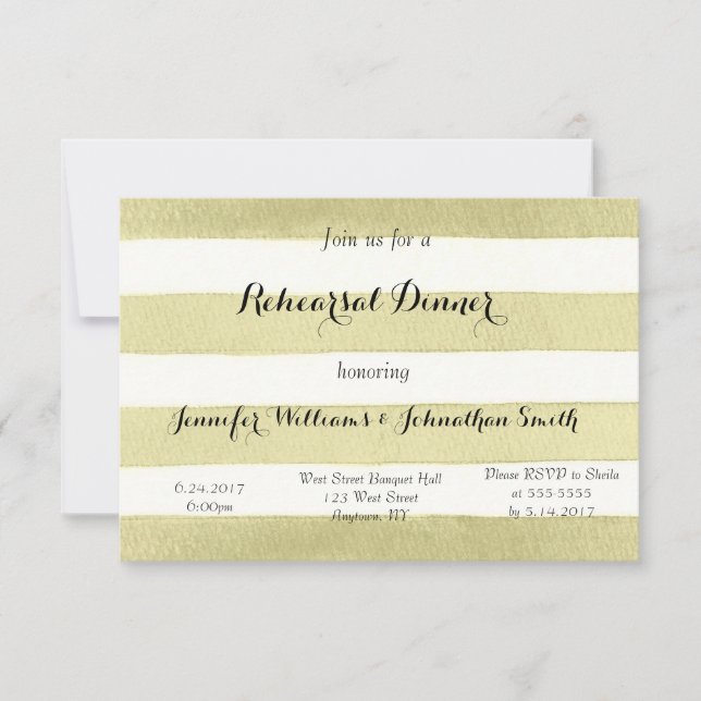 Gold Stripe Rehearsal Dinner Invitations (Front)