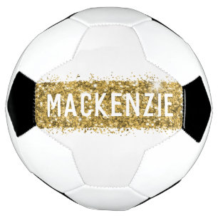 Gold Stripe Sparkly Monogram Name Personalised Soccer Ball