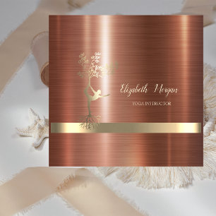 Gold Stripe,Tree Women Silhouette Brown Metallic Square Business Card