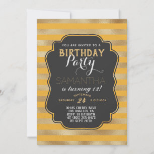 Gold Striped Birthday Invitation