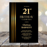 Gold Striped Black 21st Birthday Party Invitation<br><div class="desc">Invite your friends and loved ones to your birthday celebration with this modern gold striped black 21st birthday party invitation. The customizable text area in this invitation template allows you to include all the necessary details for your special birthday celebration, including the date, time, venue, and RSVP information. A variety...</div>