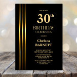 Gold Striped Black 30th Birthday Party Invitation<br><div class="desc">Invite your friends and loved ones to your birthday celebration with this modern gold striped black 30th birthday party invitation. The customizable text area in this invitation template allows you to include all the necessary details for your special birthday celebration, including the date, time, venue, and RSVP information. A variety...</div>