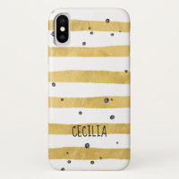 Gold Striped & Black Dots Monogram