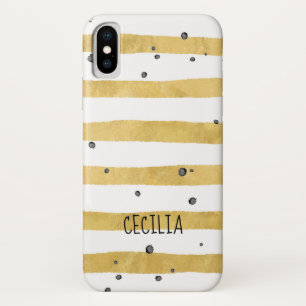 Gold Striped & Black Dots Monogram Case-Mate iPhone Case