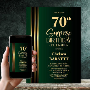 Gold Striped Black Green 70th Surprise Birthday Invitation