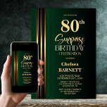 Gold Striped Black Green 80th Surprise Birthday Invitation<br><div class="desc">Make the surprise unforgettable with this stylish gold striped black and green surprise 80th birthday party invitation. The customizable text templates allow you to add the name of the honored guest, the secret party details, and the venue with ease. Your guest of honor will be in for a night of...</div>