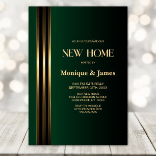 Gold Striped Black Green Housewarming Party Invitation