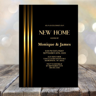 Gold Striped Black Housewarming Party Invitation