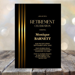 Gold Striped Black Retirement Party Invitation